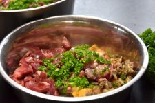 Rohfleisch Futter für Hunde im Napf – Rindfleisch – Pansen – Innereien und Gemüse – BARF Rohfleisch Futter
